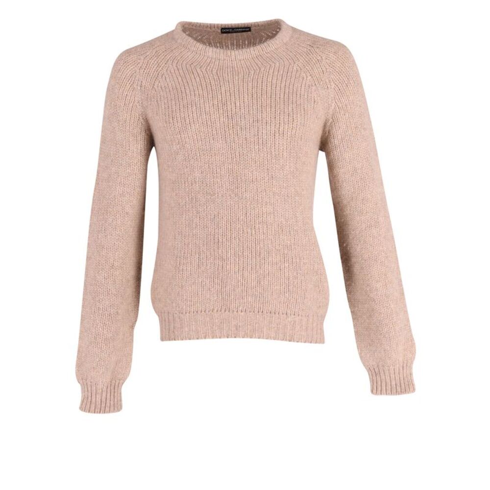 Dolce & Gabbana Crewneck Knit Jumper in Tan Virgin Wool